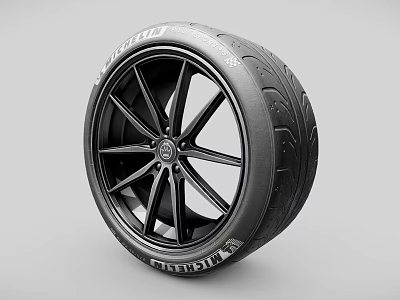 Car Tire With Modern Alloy Wheel Rim Black Spoke Design And Branded Sidewall 3d model