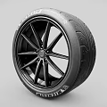 Car Tire With Modern Alloy Wheel Rim Black Spoke Design And Branded Sidewall