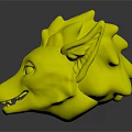 Fantasy Creature Head With White Skin Red Mane Blue Eyes Sharp Ears And Smile