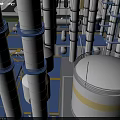 Large Scale Industrial Factory Interior With Metal Pipes And Storage Tanks