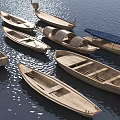 Traditional Wooden Boats With Various Designs Floating On Calm Water Surface