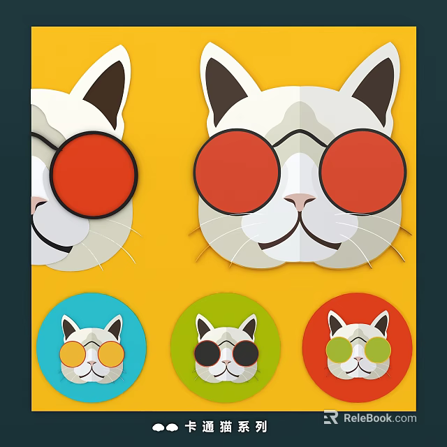 Cute Cat Face Pendant with Red Glasses and Different Colored Circular Backgrounds 3d model 