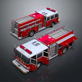 Functional Red Fire Trucks With Ladders Water Tanks And Emergency Equipment