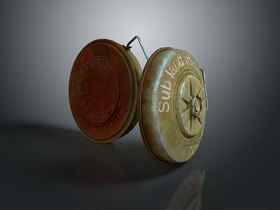 Pair Of Rusty Metal Sub Field Grenades With Round Body And Fuse Mechanism 3d model