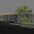 Modern Garden Landscape Featuring Black Stone Walls Bonsai Tree Wooden Pergola And Grass Lighting