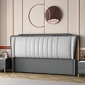 Double bed gray and white headboard vertical stitching light wall two circular accents bedside tables 3d model