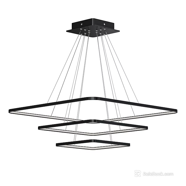Modern Multi Layered Square Frame Chandelier With Black Structure And White Light 3d model
