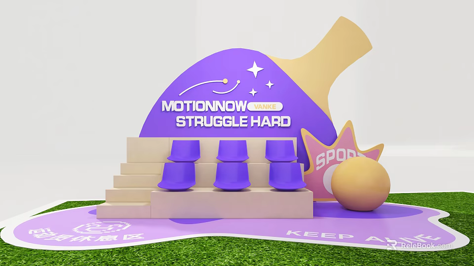 Motionnow Struggle Hard Photo Spot Featuring Purple Steps Ping Pong Racket and Sport Sign 3d model 