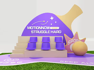 Motionnow Struggle Hard Photo Spot Featuring Purple Steps Ping Pong Racket and Sport Sign 3d model