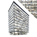 Modern High Rise Office Building With Glass Curtain Wall And Interior Office Workers