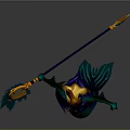 Enchanted Mermaid Fantasy Game Character With Horns Glowing Staff And Blue Green Tail