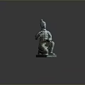 Ancient Bronze Kneeling Sculpture Carving With Intricate Armor And Topknot Details