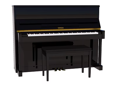 Black Yamaha Upright Piano With Matching Stool For Music Enthusiasts 3d model