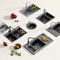 Different Modern Style Kitchen Sinks With Faucet Decorated by Fresh Fruits and Green Plants