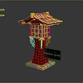 Red Lantern Building Block Model With Yellow Decorations And Shenzhen Mini Base Sign