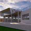 Modern White Building Architectural Design With Geometric Facade Glass Windows Entrance Plaza And Greenery