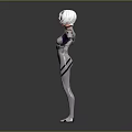3D Model Of Futuristic Sci Fi Character With White Hair Gray Bodysuit Green Red Accents