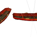 Two Vintage Red Wooden Boats with Classic Wooden Structure and Design