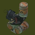 Rusty Barrel Robot Featuring Biomechanical Creature Elements And Spiked Metal Parts