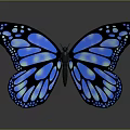 Blue Glowing Butterfly With Shiny Transparent Wings And Reflection On Dark Background