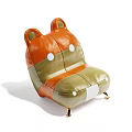 Cute Orange And Green Single Sofa With Bear Ears White Accents And Golden Legs