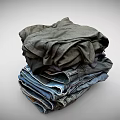 Stack of Casual Clothing Featuring Denim Jeans and Cotton T Shirts in Neutral Tones