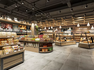 Well Organized Supermarket Interior With Various General Merchandise Shelves And Lighting 3d model