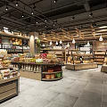 Well Organized Supermarket Interior With Various General Merchandise Shelves And Lighting