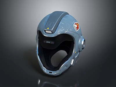 Futuristic Blue Sci Fi Weapon Helmet Featuring Emblem And Tactical Design Details 3d model