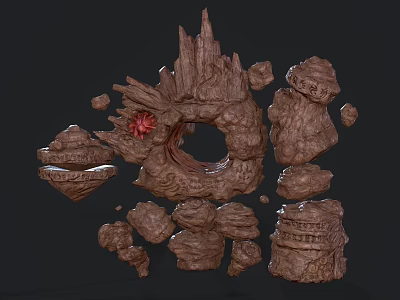 Game and Movie Character in Fantasy Rock Formation with Hollow Center and Luminous Red Accent 3d model
