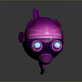 Vibrant Purple Creature Character 3D Model With Spherical Body Fins And Blue Glowing Eyes