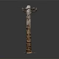 Traditional Wooden Totem Pole With Carved Eyes Feathers And Cultural Patterns