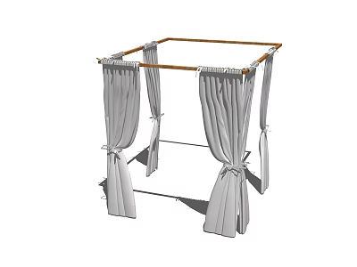 Elegant White Bed Canopy Design With Frame And Curtain For Bedroom 3d model