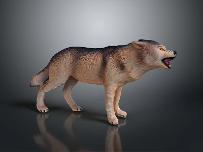 Lifelike Standing Wolf Howling With Brown Gray Fur Detailed Realistic Sculpture 3d model