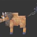 3D Blocky Minecraft Pixel Buffalo Character With Yellow Brown Body And Blue Purple Tail