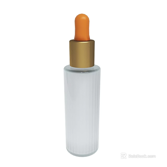 Transparent Glass Skincare Bottle With Gold Cap And Orange Dropper 3d model 
