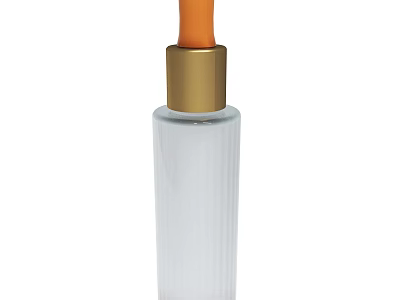 Transparent Glass Skincare Bottle With Gold Cap And Orange Dropper 3d model