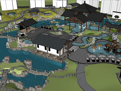 Traditional Chinese Garden Landscape With Ponds Pavilions Bridges And Classic Architecture 3d model
