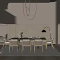 Modern Restaurant Interior Design With Wooden Dining Table And Hanging Pendant Lights
