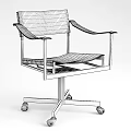 Copper Leather Leisure Chair with Black Metal Frame and Wheeled Armrests