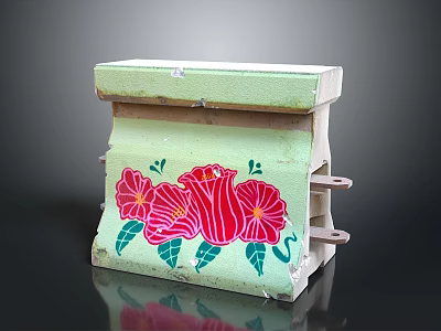 Green Decorative Component With Red Floral Pattern And Green Leaves 3d model