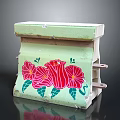 Green Decorative Component With Red Floral Pattern And Green Leaves