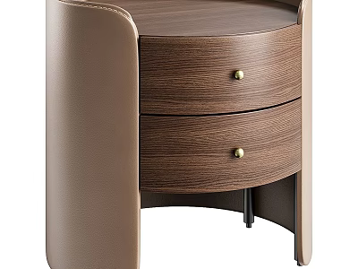 Modern Wooden Nightstand With Leather Sides And Metal Knob Drawers 3d model