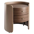 Modern Wooden Nightstand With Leather Sides And Metal Knob Drawers