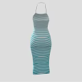 Blue And White Striped Strapless Fitted Dress For Summer Fashion Style