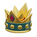 Golden Crown Ornament Decoration Set With Red Diamond Shaped Gemstone Green Band And Gold Circles