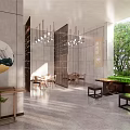Hotel Mahjong Room Modern Design With Partition Chandeliers And Comfortable Tables Chairs