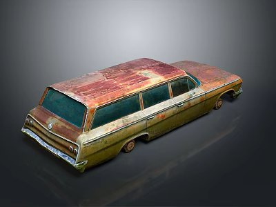 Rusty Vintage Station Wagon With Weathered Exterior And Classic Old Design 3d model