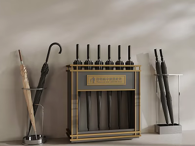Modern Gold Frame Umbrella Stand With Multiple Slots And Transparent Holders 3d model