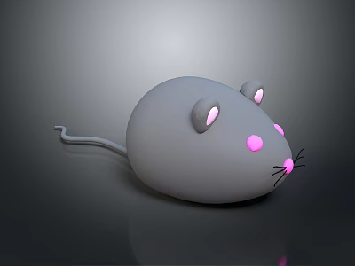 Cute Gray Round Game Movie Character Mouse With Pink Glowing Ears And Eyes 3d model